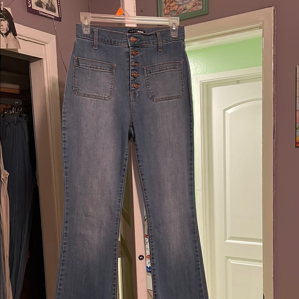 Blue Flare Wide Leg Jeans